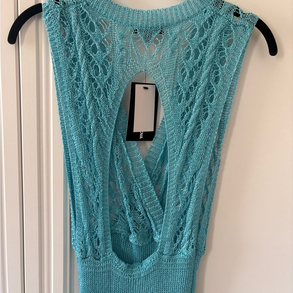 Fashion Nova Teal Crochet Midi Dress NWT - Picture 3 of 3